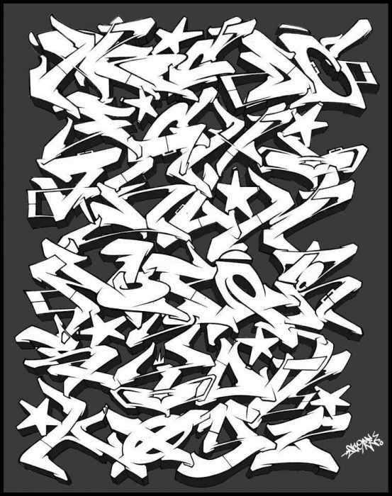 Graffiti-Alphabet in russischer Sprache, 80 Fotos
