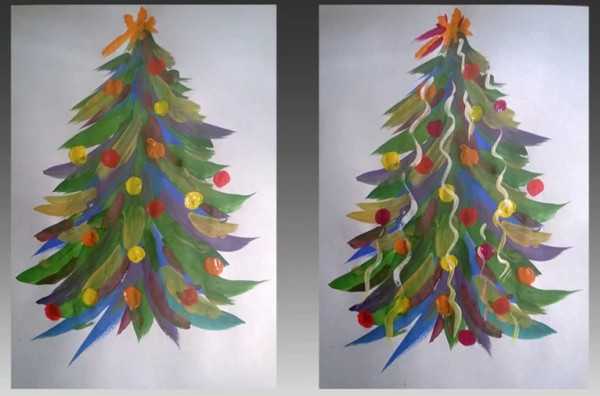 Neujahrsbaumzeichnung mit Farben, Gouache für Kinder
