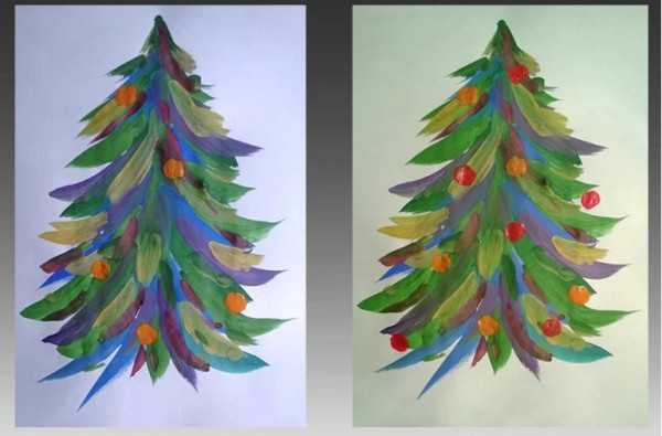 Neujahrsbaumzeichnung mit Farben, Gouache für Kinder