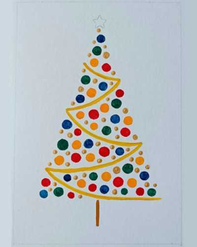 Neujahrsbaumzeichnung mit Farben, Gouache für Kinder