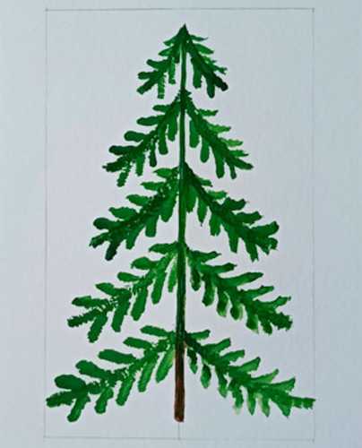 Neujahrsbaumzeichnung mit Farben, Gouache für Kinder