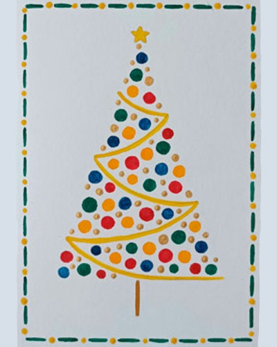 Neujahrsbaumzeichnung mit Farben, Gouache für Kinder
