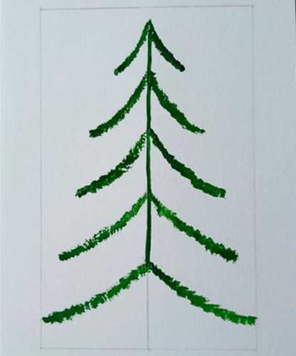 Neujahrsbaumzeichnung mit Farben, Gouache für Kinder