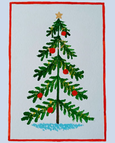 Neujahrsbaumzeichnung mit Farben, Gouache für Kinder