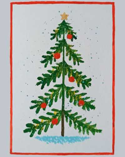 Neujahrsbaumzeichnung mit Farben, Gouache für Kinder