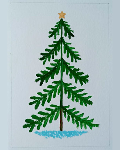 Neujahrsbaumzeichnung mit Farben, Gouache für Kinder