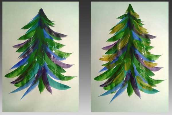 Neujahrsbaumzeichnung mit Farben, Gouache für Kinder