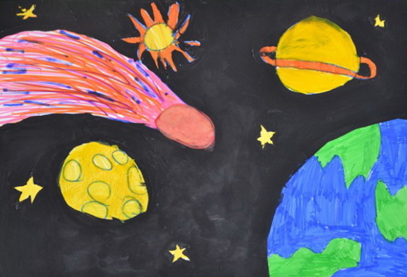Kometenzeichnung mit Bleistift, Farben für Kinder