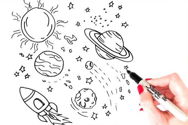 Disegno a matita di paesaggio spaziale facile