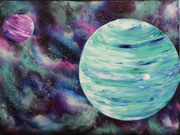 Disegno a matita di paesaggio spaziale facile