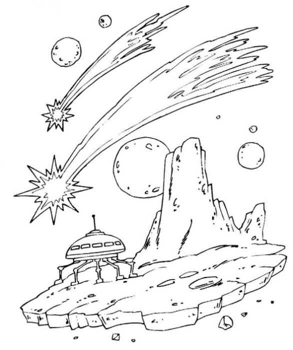 Disegno a matita di paesaggio spaziale facile