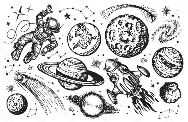 Disegno a matita di paesaggio spaziale facile