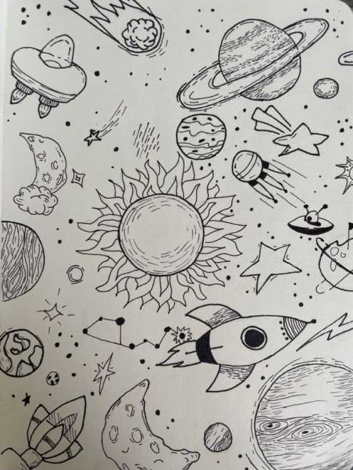 Disegno a matita di paesaggio spaziale facile
