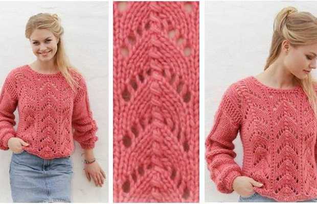 Schönes Strickmuster für einen Pullover. Schnittmuster für Damen, Kinder aus dünnem Garn, Lurex, Mohair
