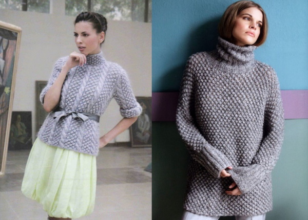 Schönes Strickmuster für einen Pullover. Schnittmuster für Damen, Kinder aus dünnem Garn, Lurex, Mohair