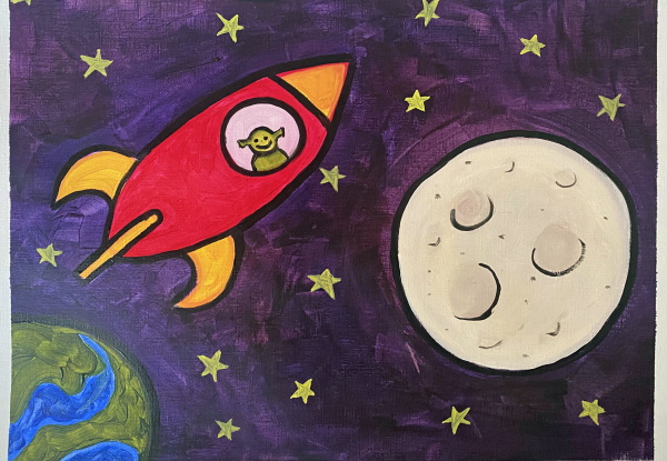Mondzeichnung mit Farben, Bleistift für Kinder
