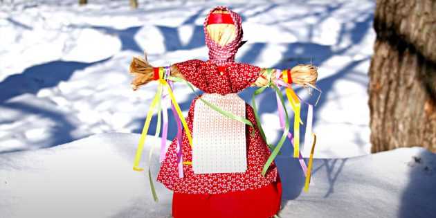 Maslenitsa-Puppe handgefertigt aus Stoff, Flasche, Papier