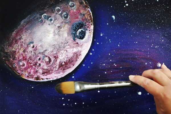 Planeten im Weltraum zeichnen mit Gouache, Bleistift, Farben