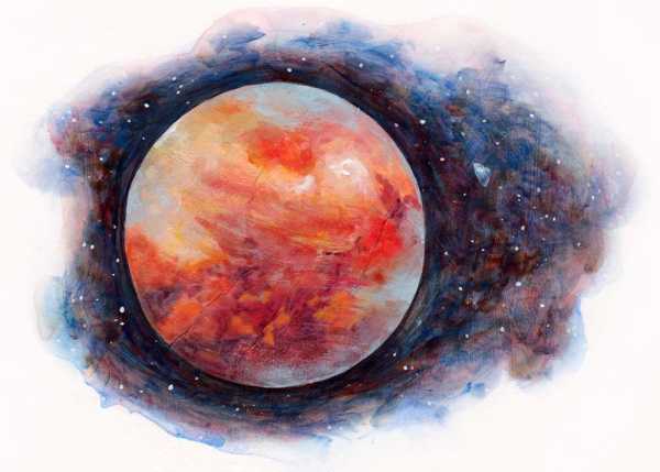 Planeten im Weltraum zeichnen mit Gouache, Bleistift, Farben