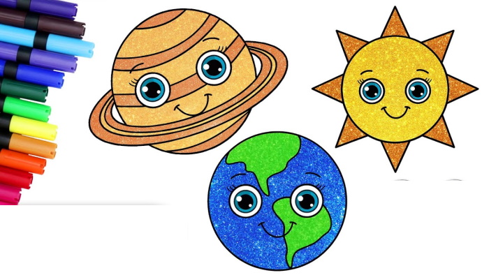 Planeten im Weltraum zeichnen mit Gouache, Bleistift, Farben