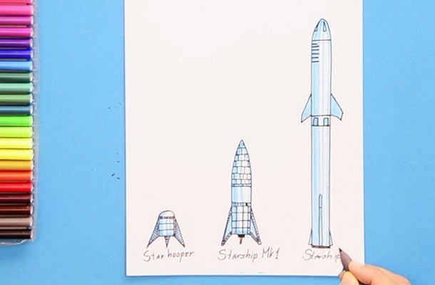 Rakete im Weltraum zeichnen mit Bleistift, Gouache für Kinder