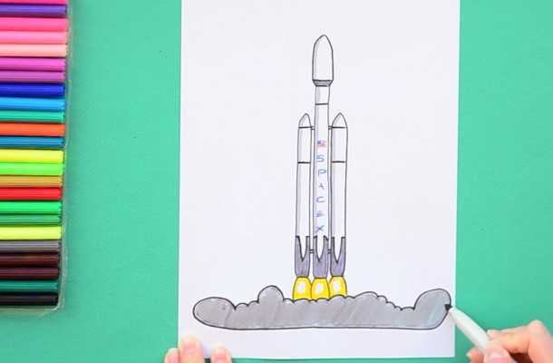 Rakete im Weltraum zeichnen mit Bleistift, Gouache für Kinder