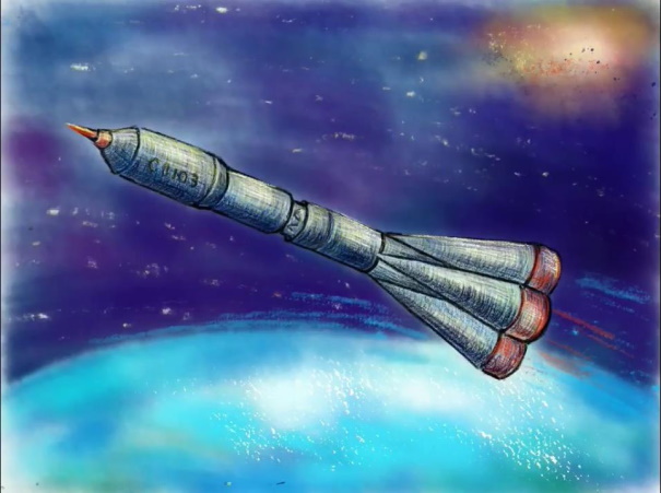Rakete im Weltraum zeichnen mit Bleistift, Gouache für Kinder